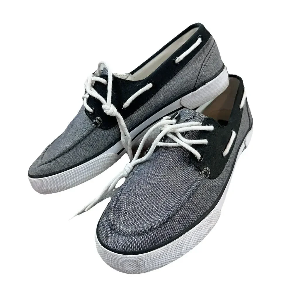 Polo Ralph Lauren Boat Shoes Mens 10.5D Franz Sneakers Grey Canvas Lace Up